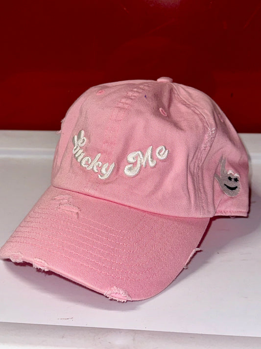 Lucky Me Pink Distressed Cap